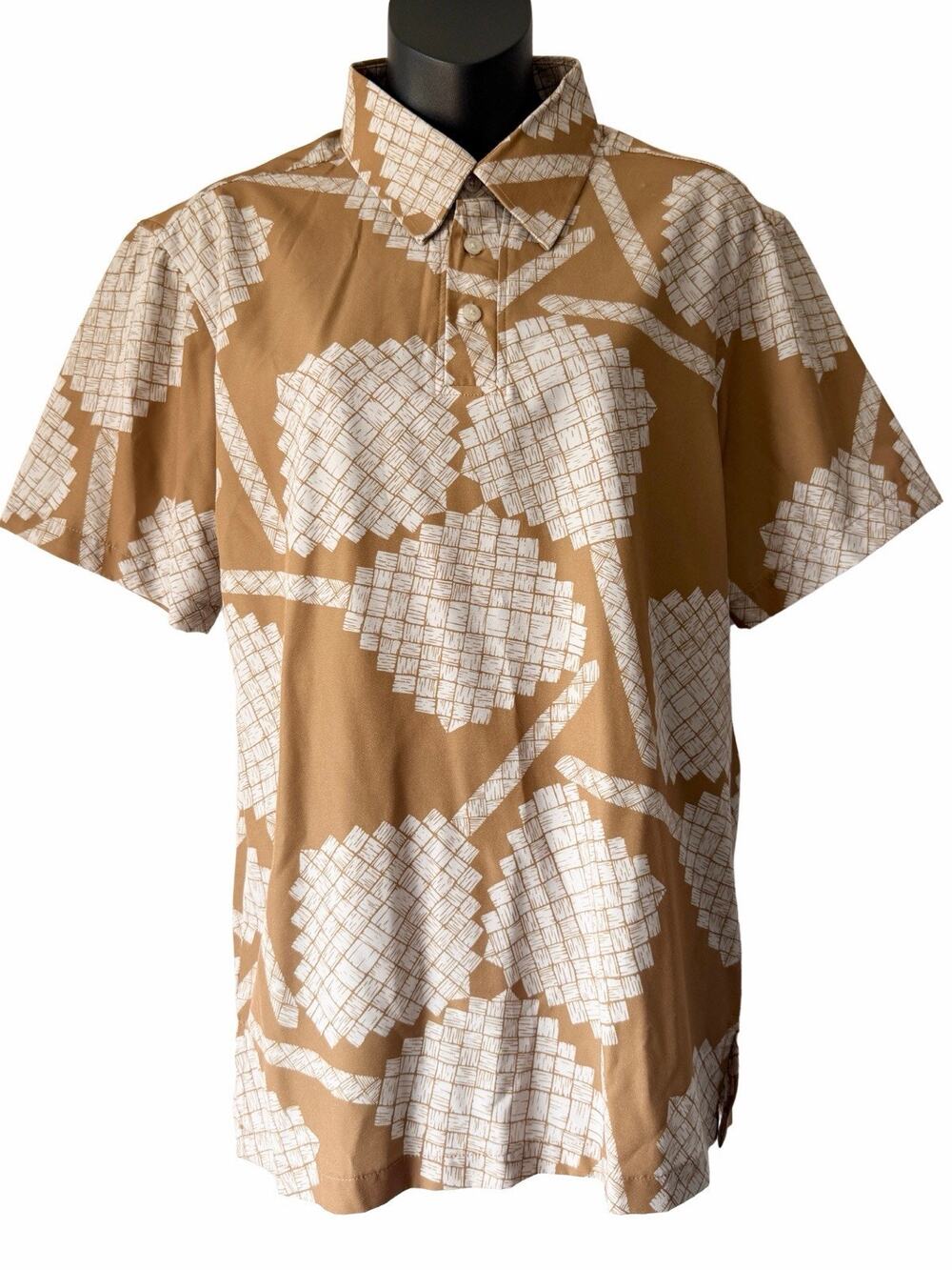 Manaola Brown Lauhala Mens Button Up Dress Shirt Size XS Short Sleeve Hawaiian